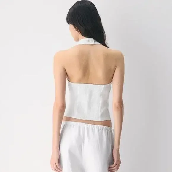 ARITZIA Women's Wilfred Whisper Linen Halter Top Size S In White - Picture 3 of 15